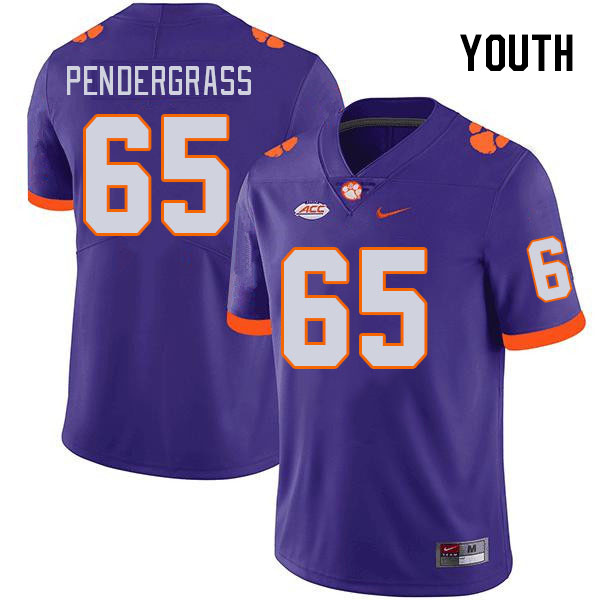 Youth #65 Chapman Pendergrass Clemson Tigers College Football Jerseys Stitched-Purple